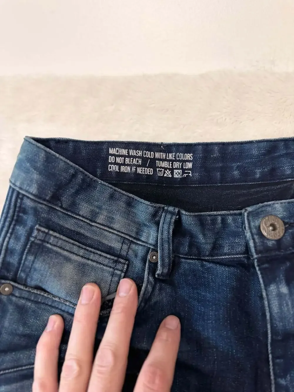 Smoke Rise | Men's Distressed Blue Moto Biker Jeans Zip Pockets Size 36x32